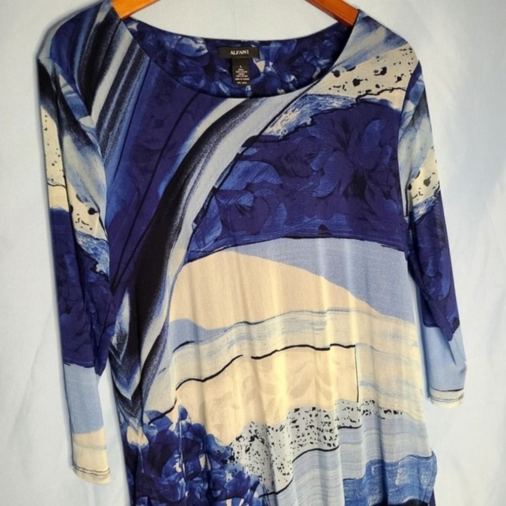 ALFANI Beach Cover-Up Shirt Blouse Sheer Tunic Top blue white size L